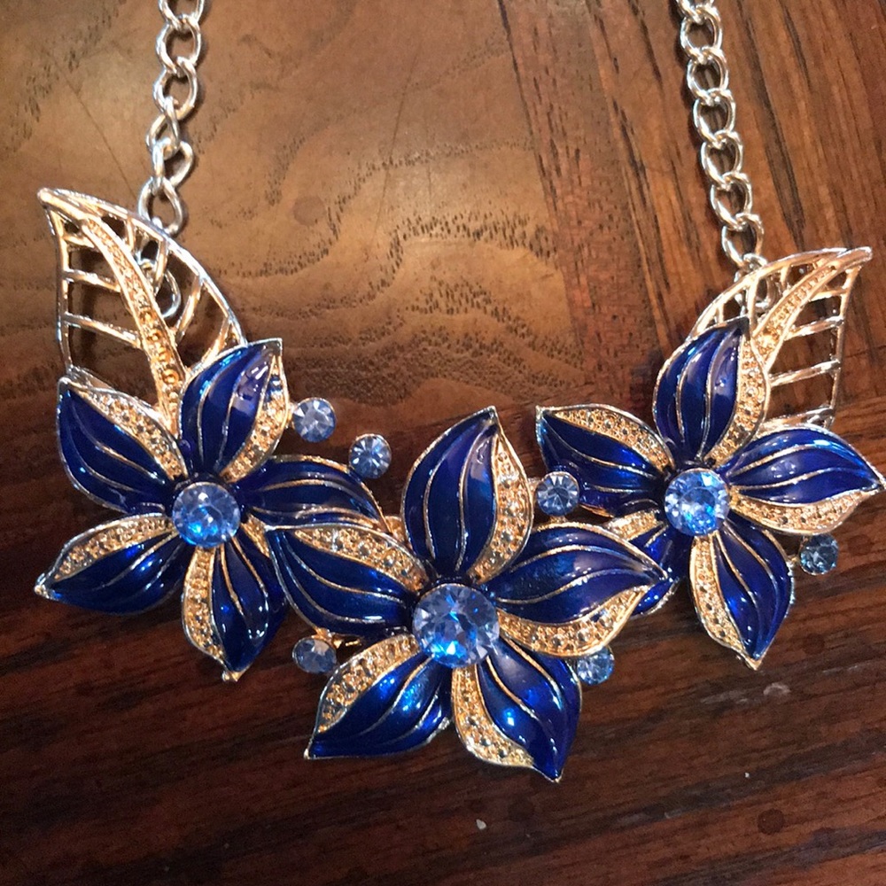 Blue and Gold Flower Choker Necklace